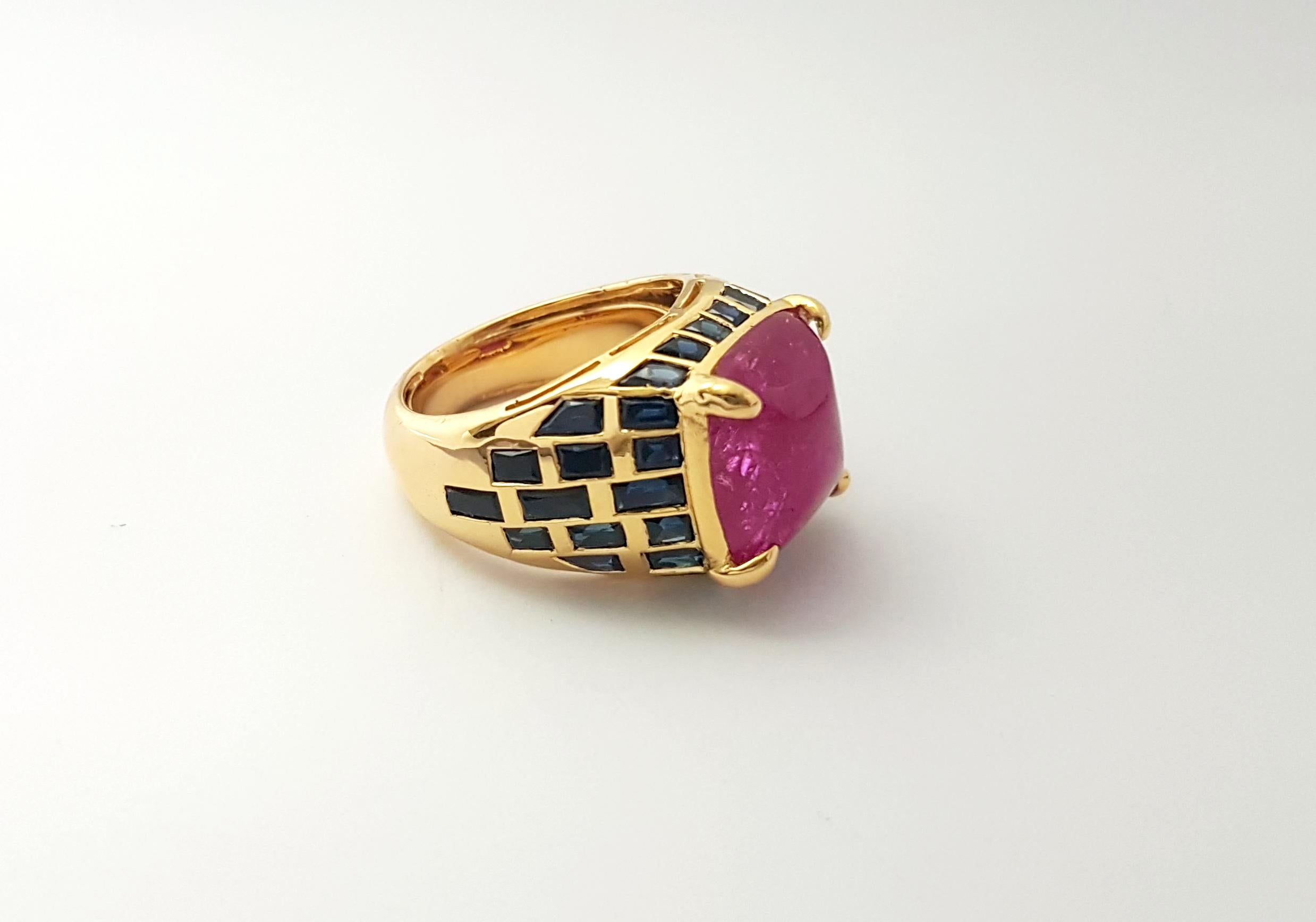 Cabochon Rubin mit blauem Saphir Ring in 18K Goldfassung im Angebot 8