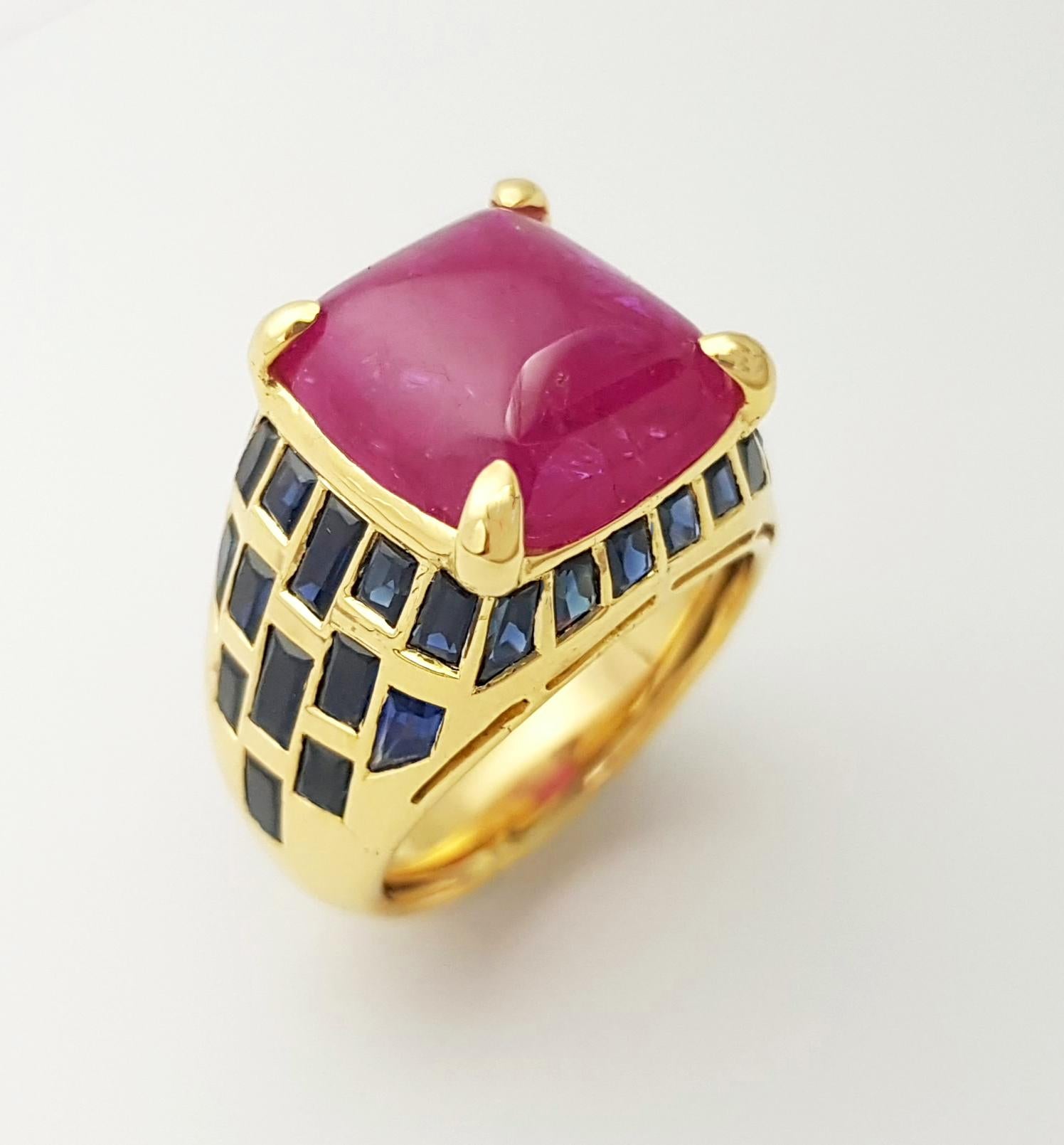 Cabochon Rubin mit blauem Saphir Ring in 18K Goldfassung im Angebot 3