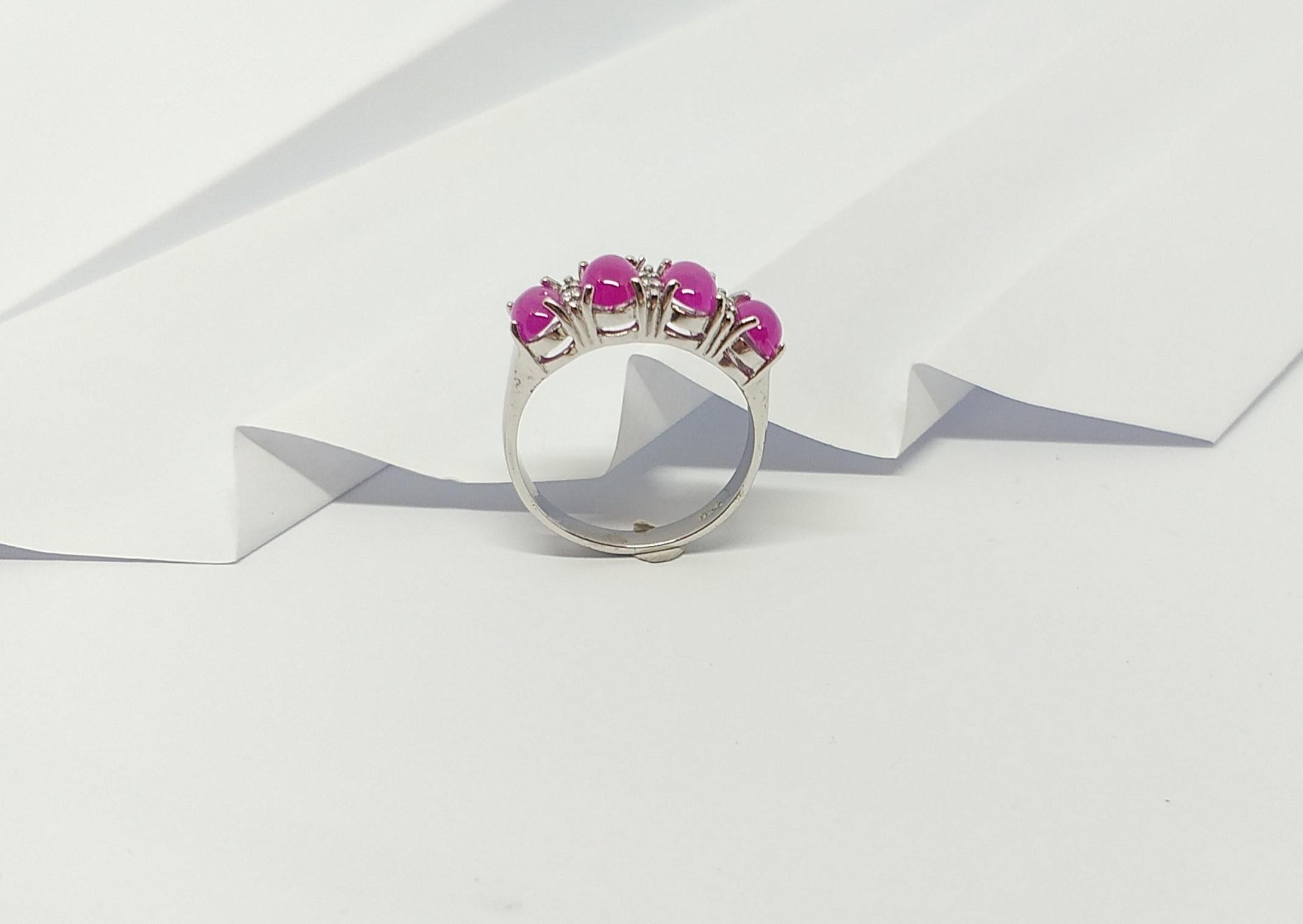 Cabochon Ruby with Cubic Zirconia Ring set in Silver Settings For Sale 4