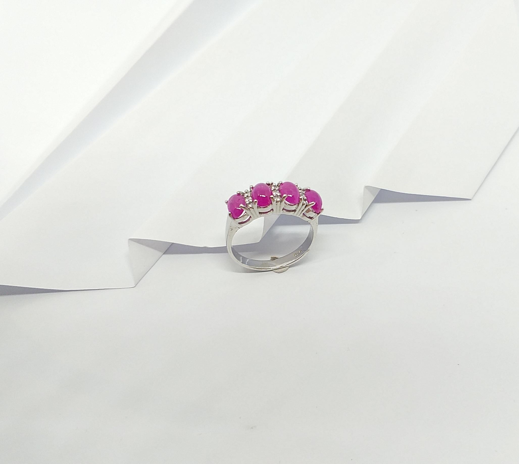 Cabochon Ruby with Cubic Zirconia Ring set in Silver Settings For Sale 5
