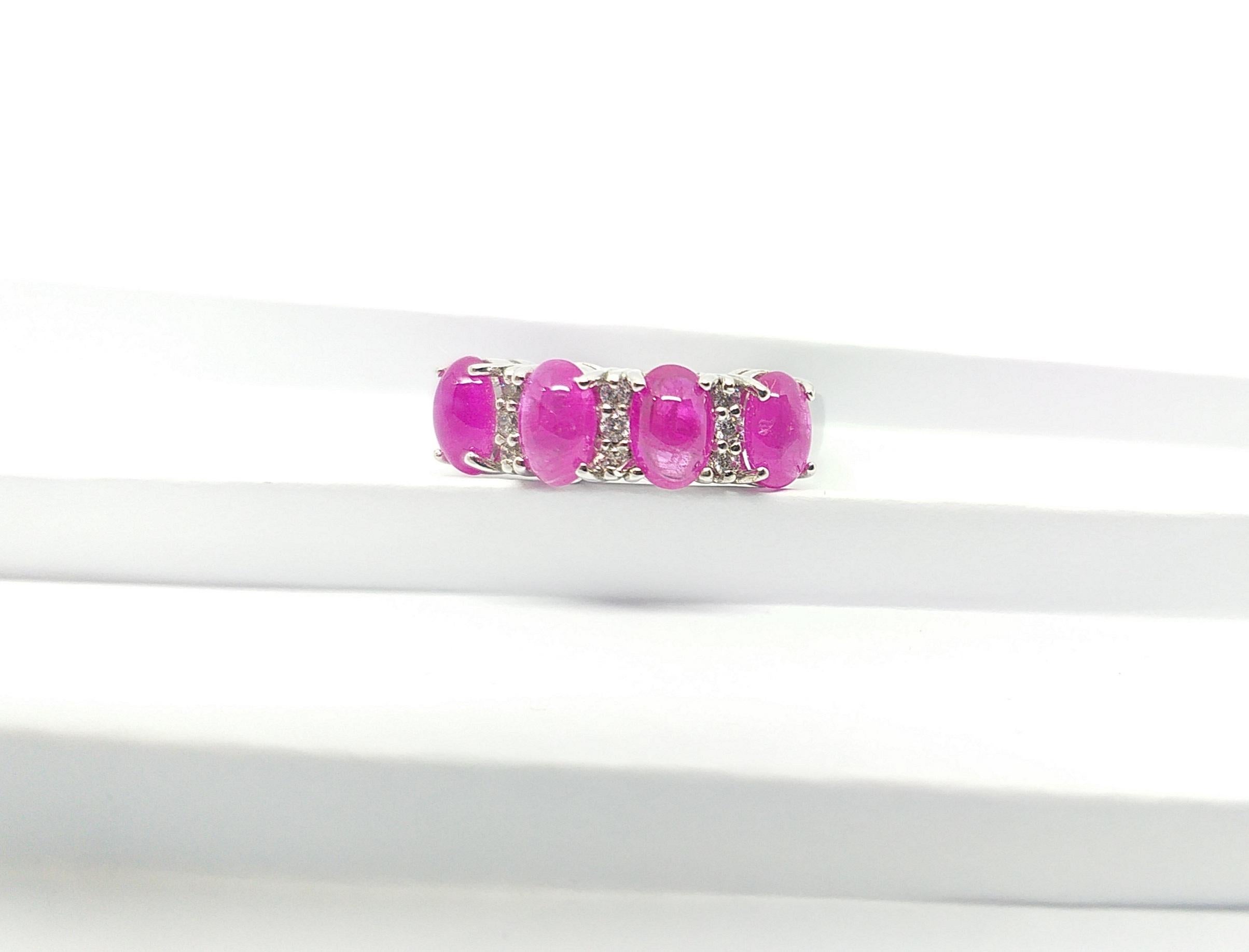 Cabochon Ruby with Cubic Zirconia Ring set in Silver Settings For Sale 7