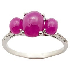Cabochon Ruby with Cubic Zirconia Ring set in Silver Settings