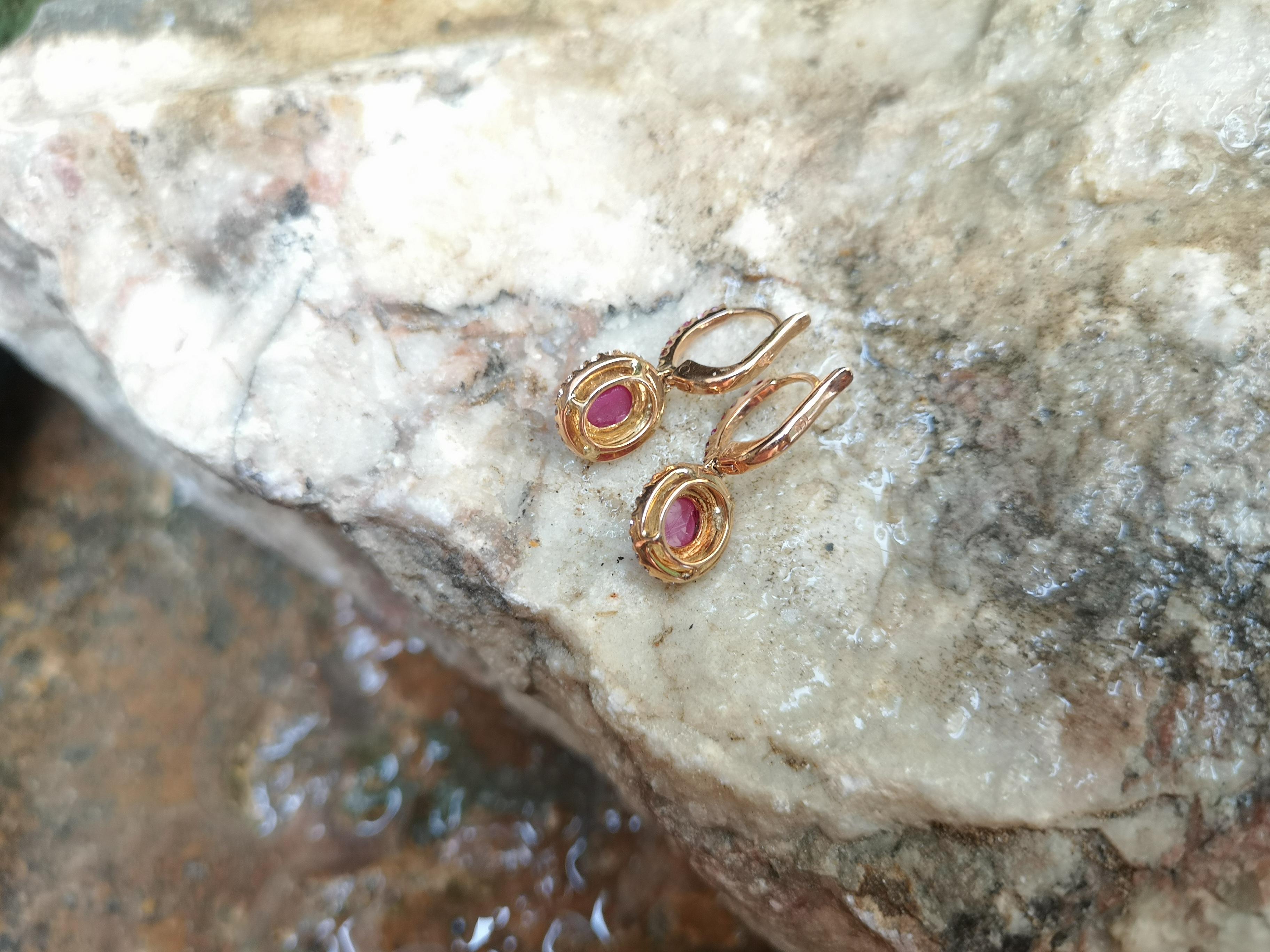 Cabochon Ruby with Diamond and Pink Sapphire Earrings Set in 18 Karat Rose Gold For Sale 1