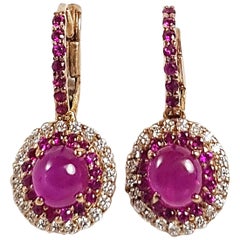 Cabochon Ruby with Diamond and Pink Sapphire Earrings Set in 18 Karat Rose Gold
