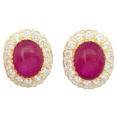 Cabochon Ruby with Diamond Earrings set in 18K Gold Settings
