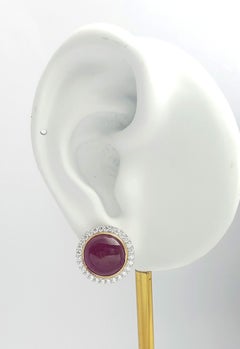 Cabochon Ruby with Diamond Earrings set in 18K White Gold Settings
