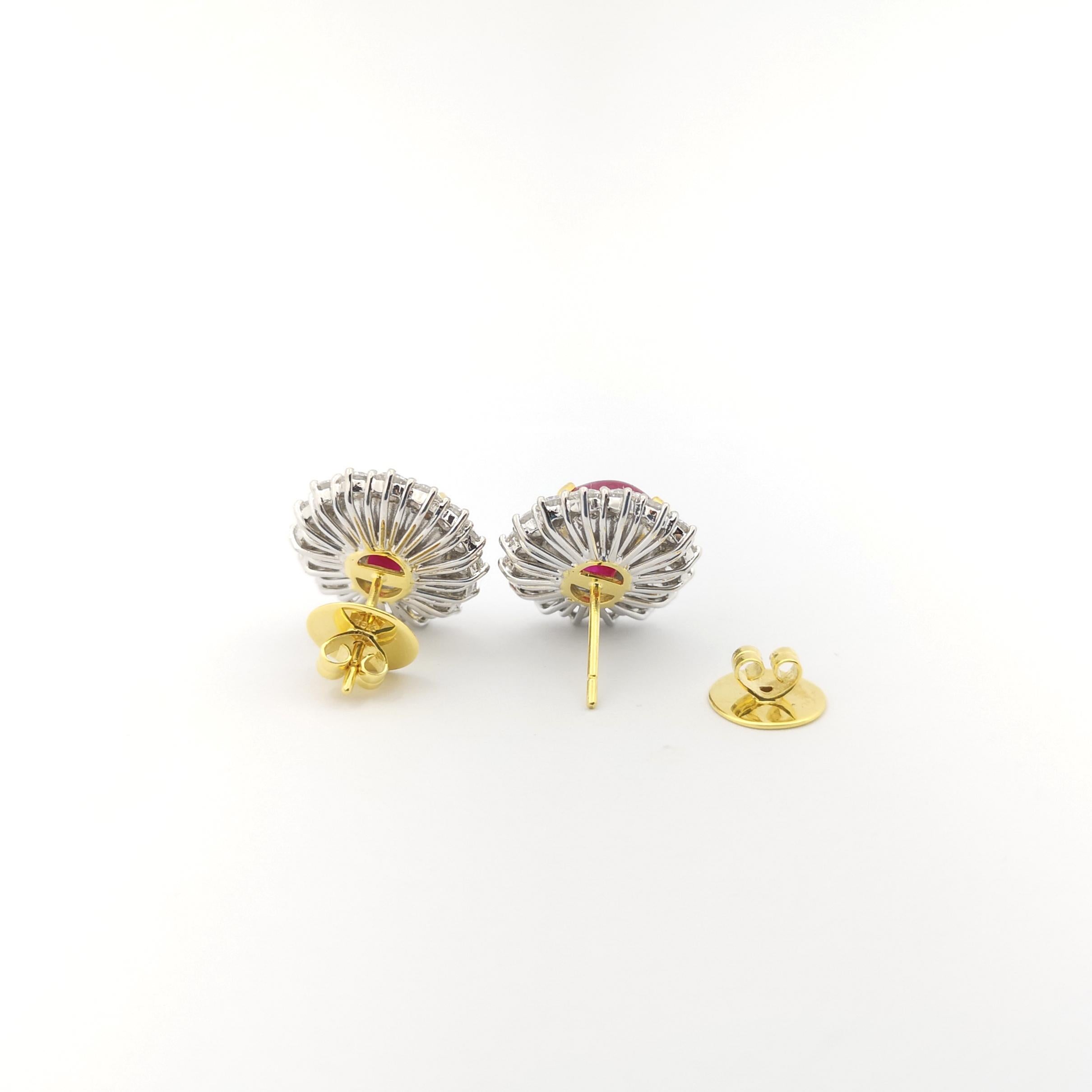 Cabochon-Rubin mit Diamant-Ohrringen in 18K Gelb/Weißgold-Fassung im Angebot 2
