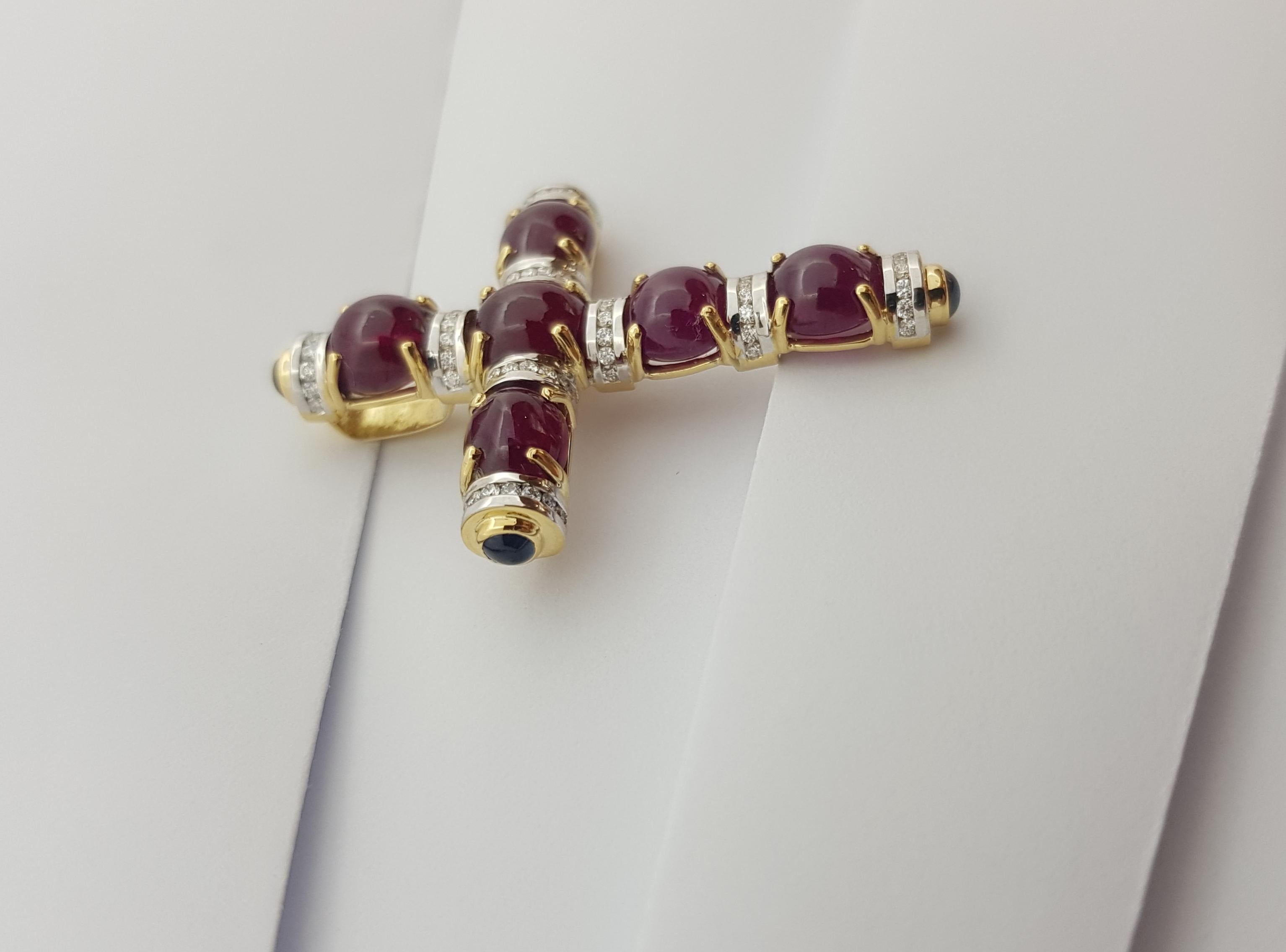 Cabochon Ruby with Diamond Pendant set in 18 Karat Gold Settings For Sale 5