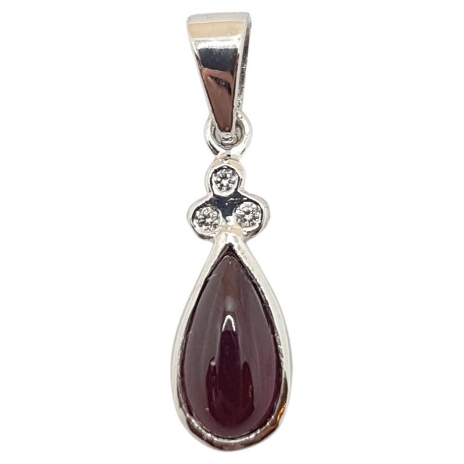 Cabochon Ruby  with Diamond  Pendant set in 18 Karat White Gold Settings For Sale