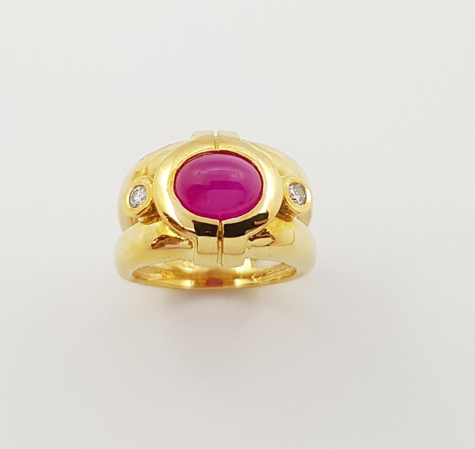 Cabochon Ruby with Diamond Ring set in 18 Karat Gold Settings For Sale 5
