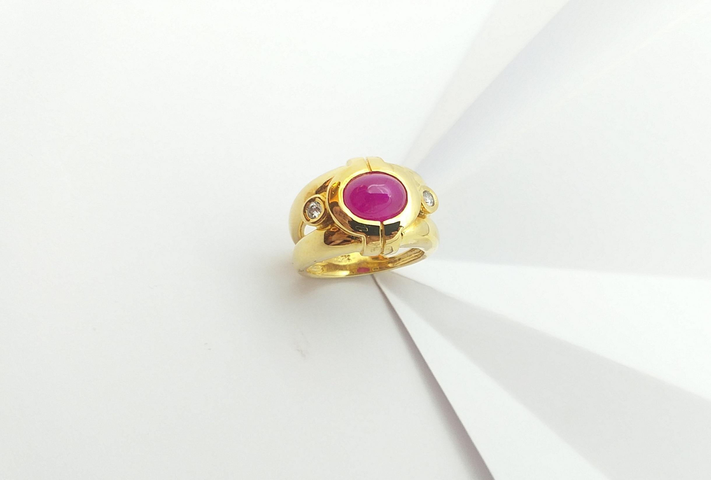 Cabochon Ruby with Diamond Ring set in 18 Karat Gold Settings For Sale 6