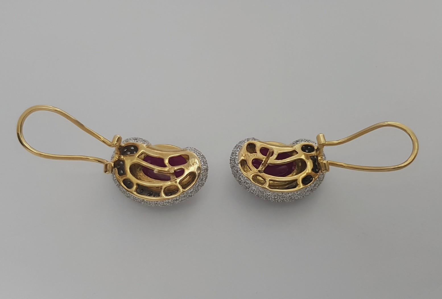 Anello con rubino cabochon e diamanti con montatura in oro 18 carati in vendita 2