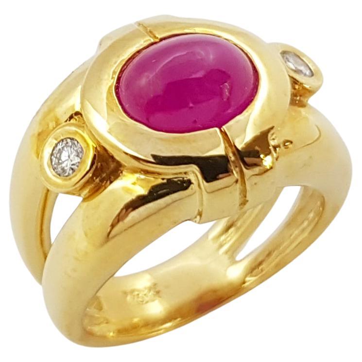 Cabochon Ruby with Diamond Ring set in 18 Karat Gold Settings For Sale