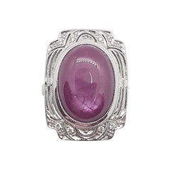 Cabochon Ruby with Diamond Ring Set in 18 Karat White Gold Settings