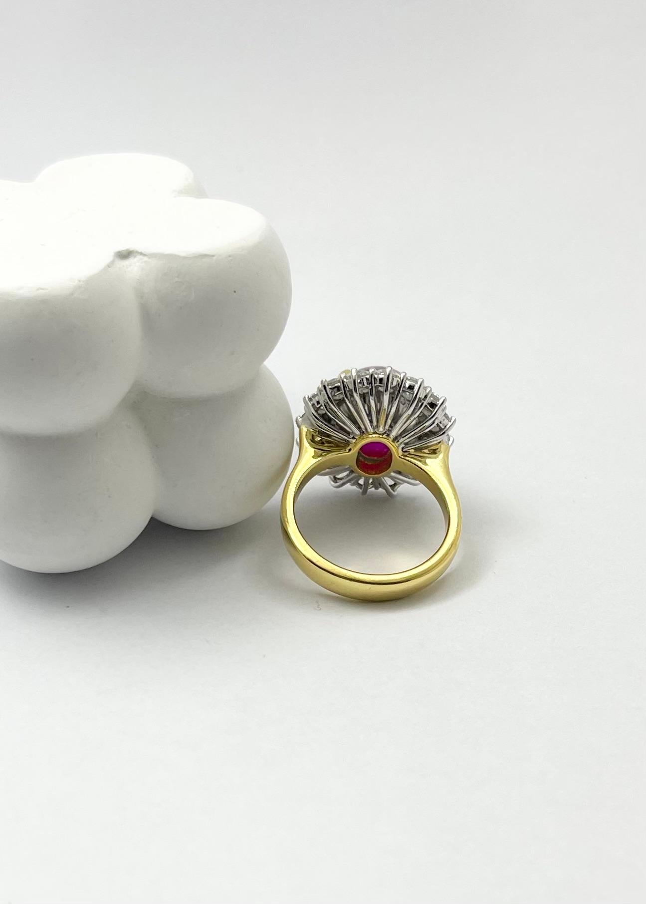 Cabochon Ruby with Diamond Ring set in 18K Gold Setting For Sale 6