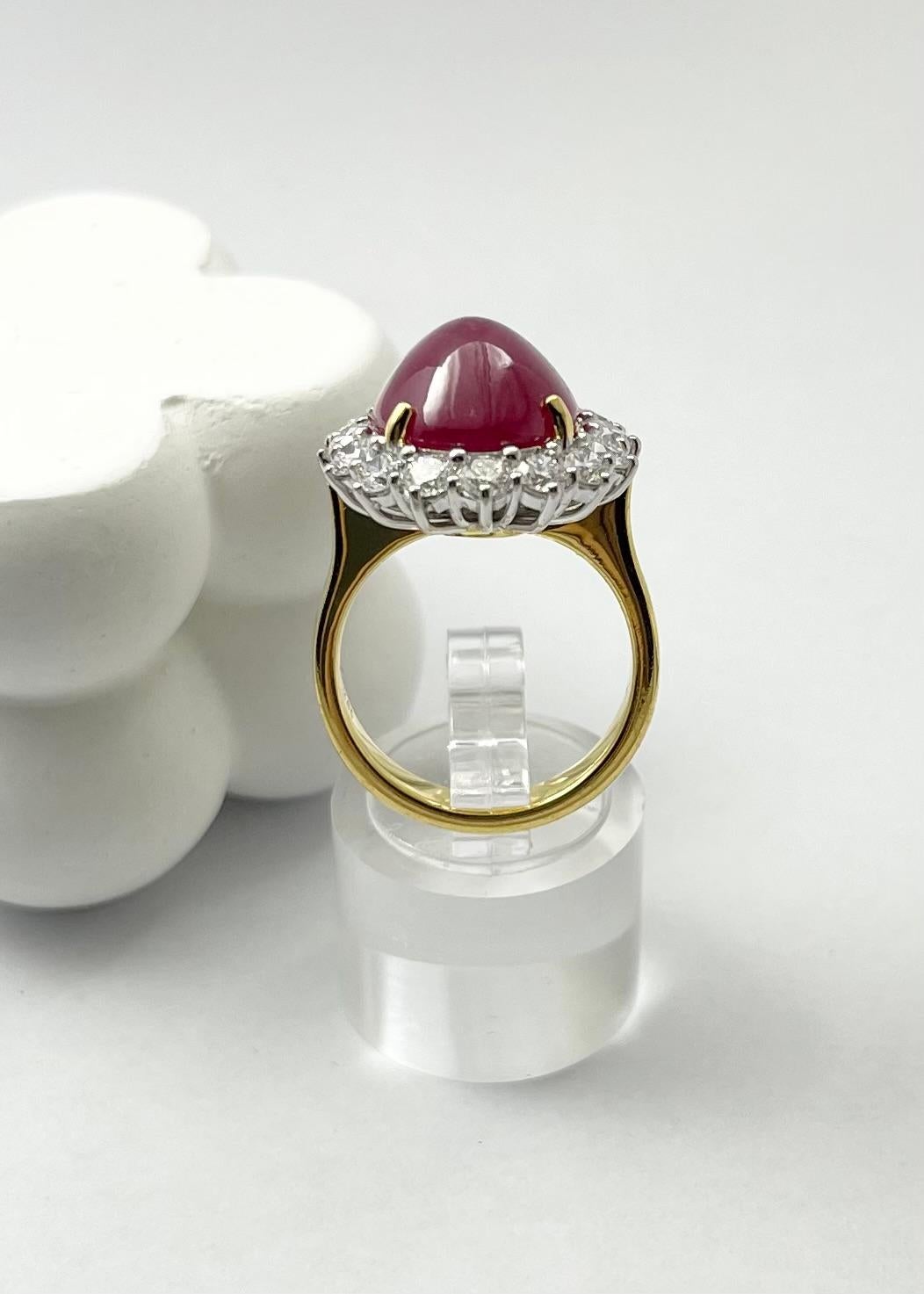 Cabochon Ruby with Diamond Ring set in 18K Gold Setting For Sale 7