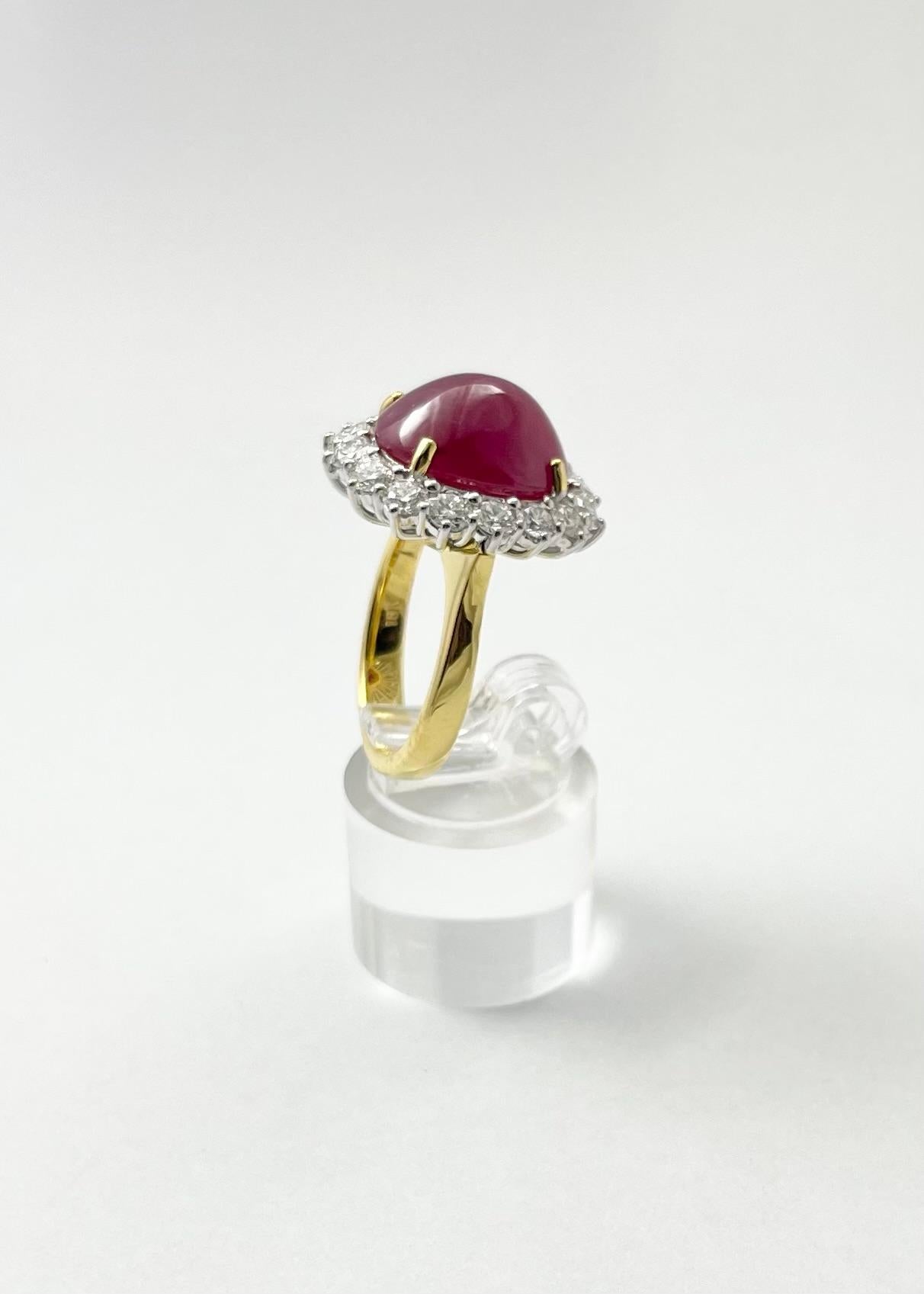 Cabochon Ruby with Diamond Ring set in 18K Gold Setting For Sale 8