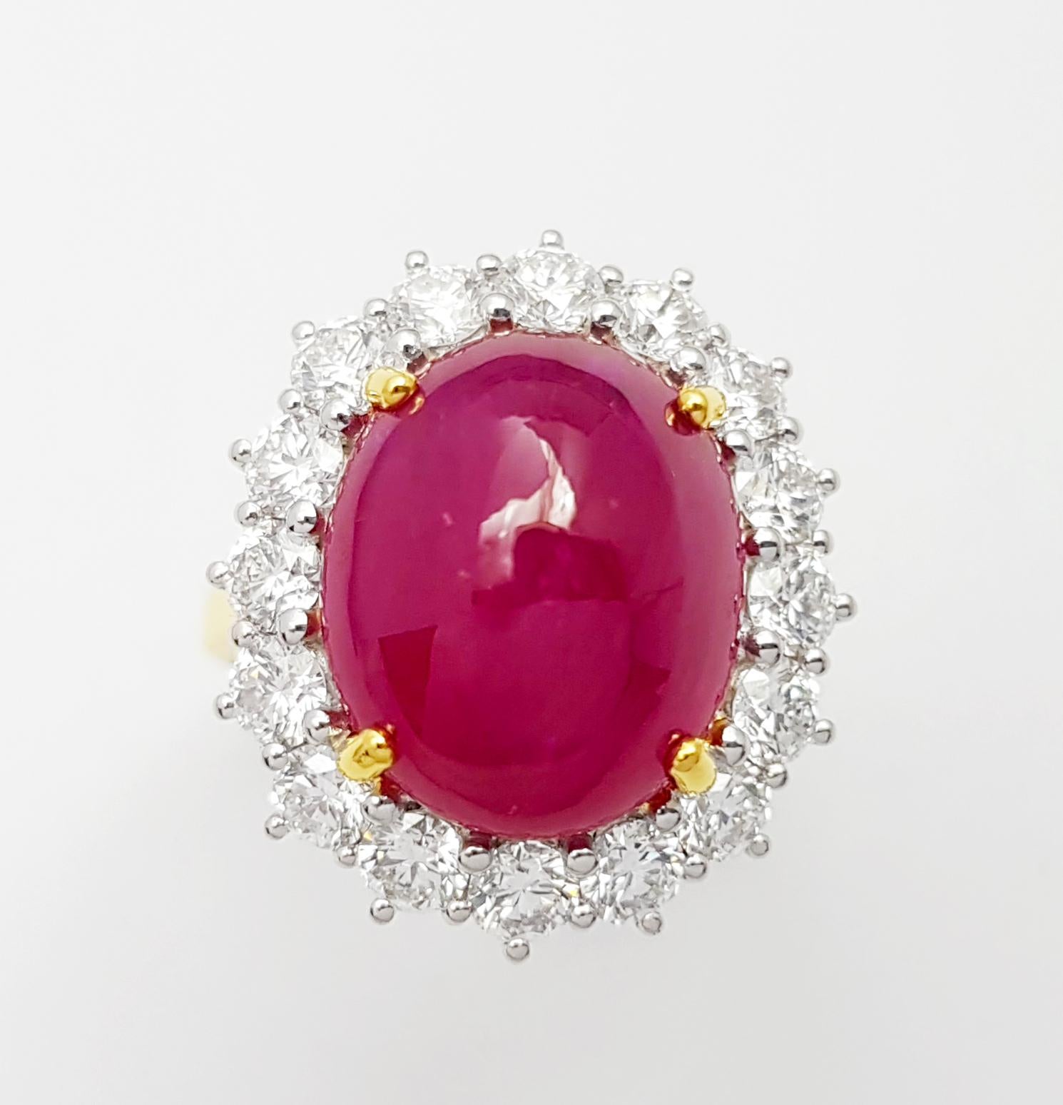 Cabochon Ruby with Diamond Ring set in 18K Gold Setting For Sale 12