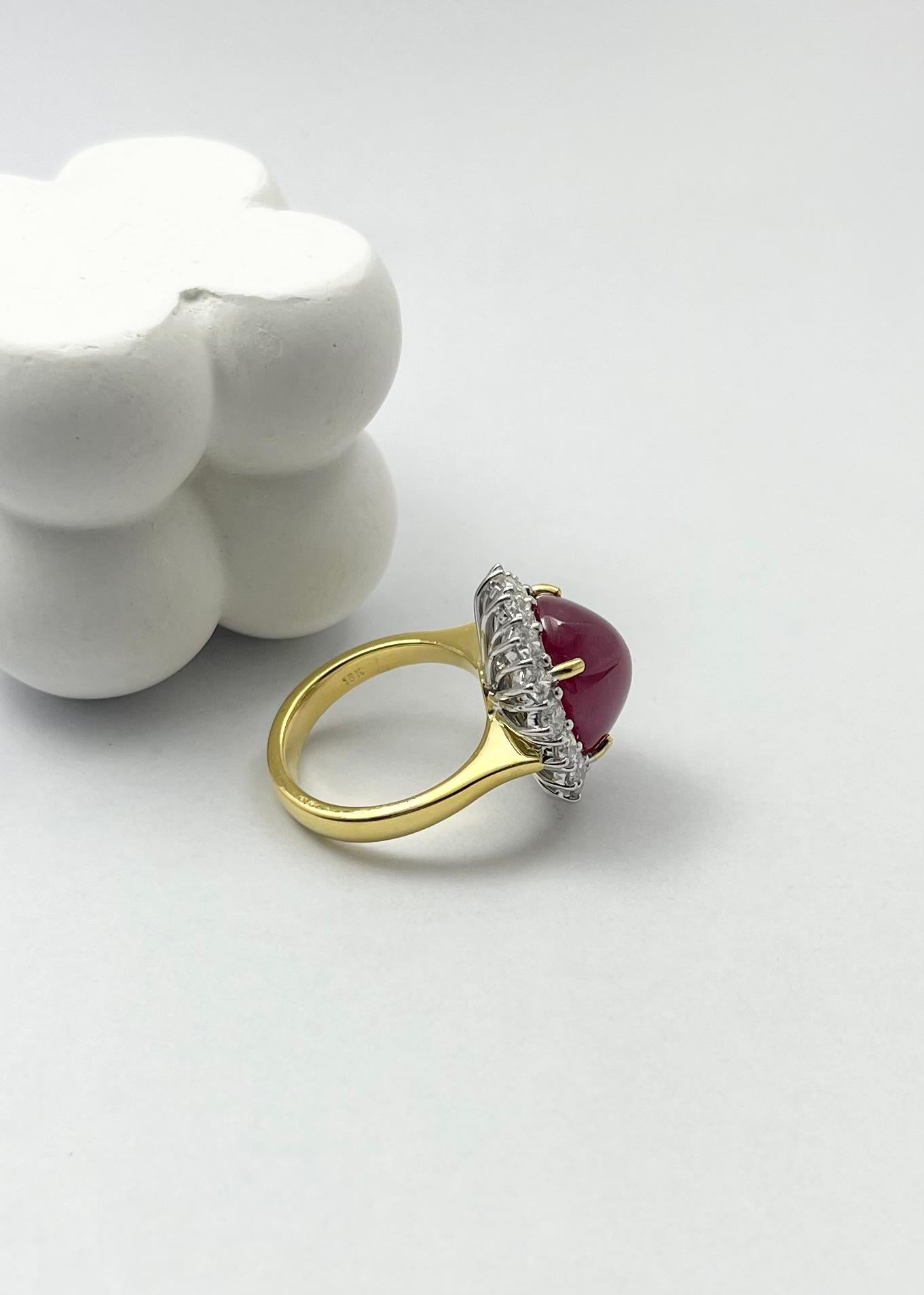 Cabochon Ruby with Diamond Ring set in 18K Gold Setting For Sale 4