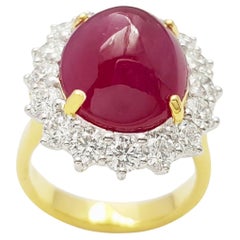 Cabochon Ruby with Diamond Ring set in 18K Gold Setting
