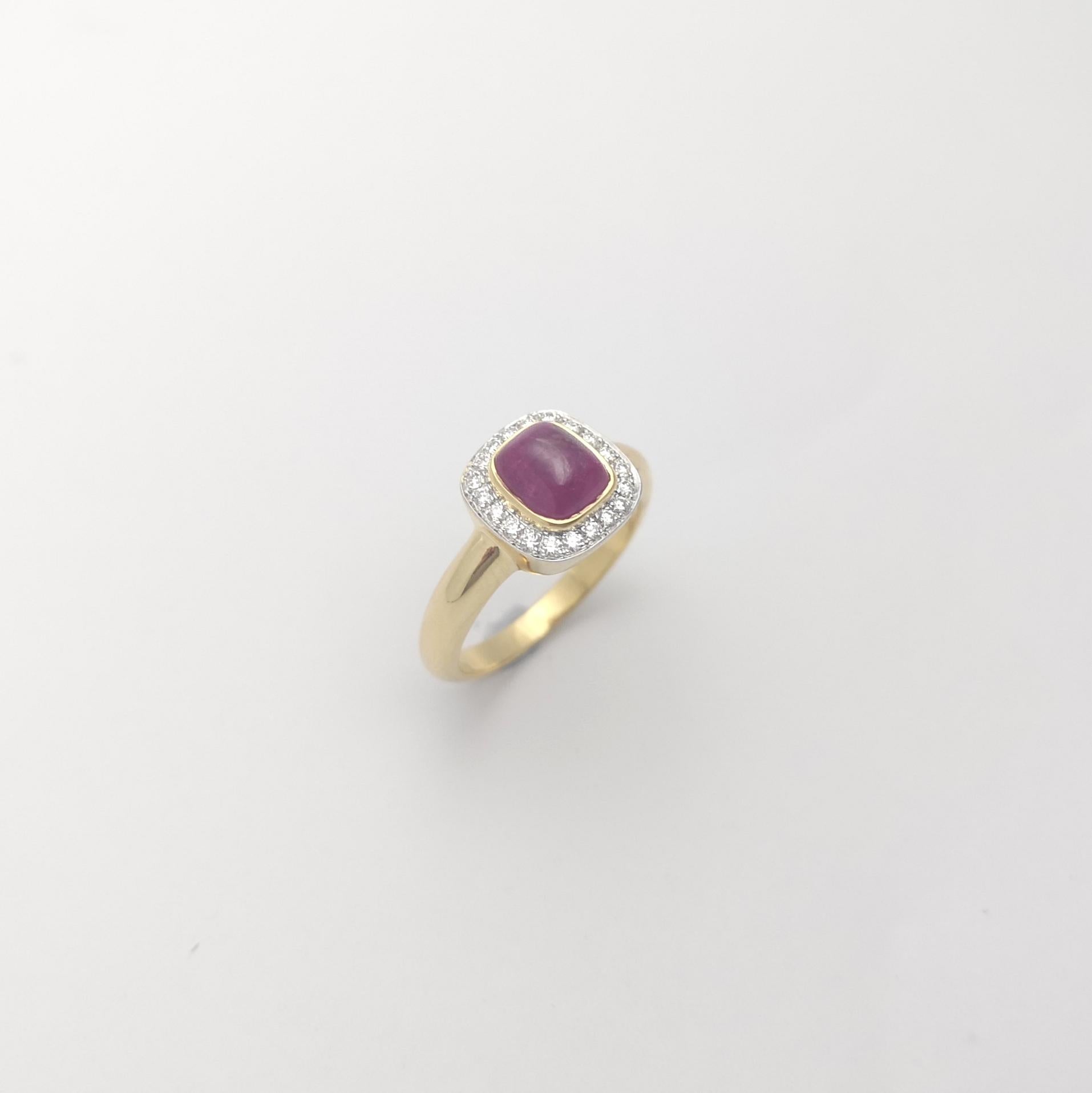 Anillo de Rubí Cabujón con Diamantes engastado en Oro de 18K en venta 5