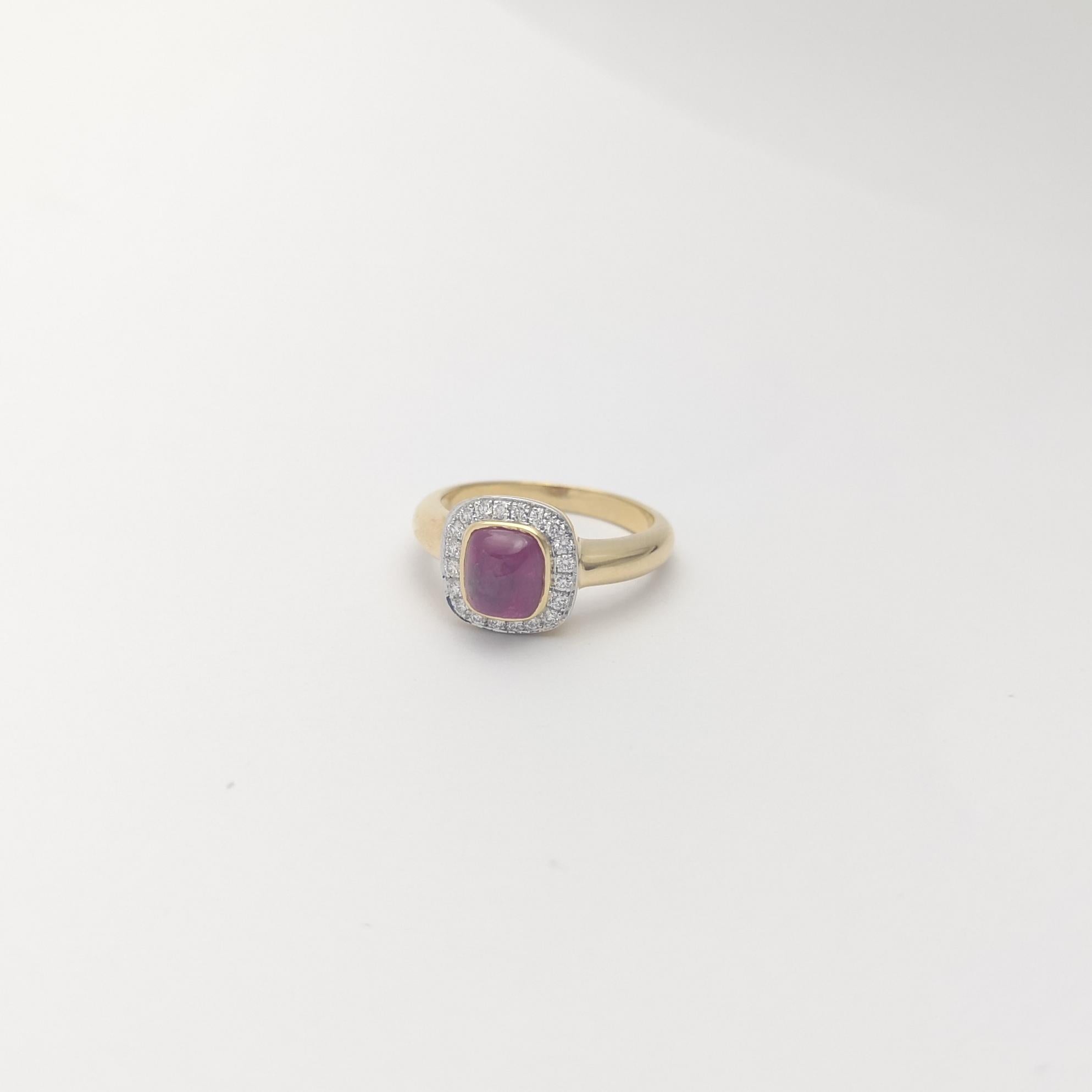 Anillo de Rubí Cabujón con Diamantes engastado en Oro de 18K en venta 6