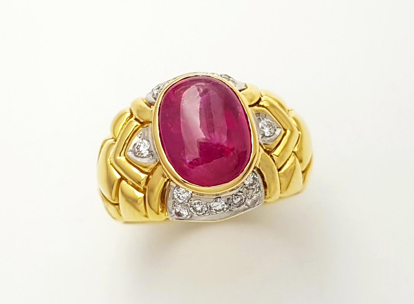 Cabochon-Rubin mit Diamantring in 18 Karat Gold gefasst im Angebot 6