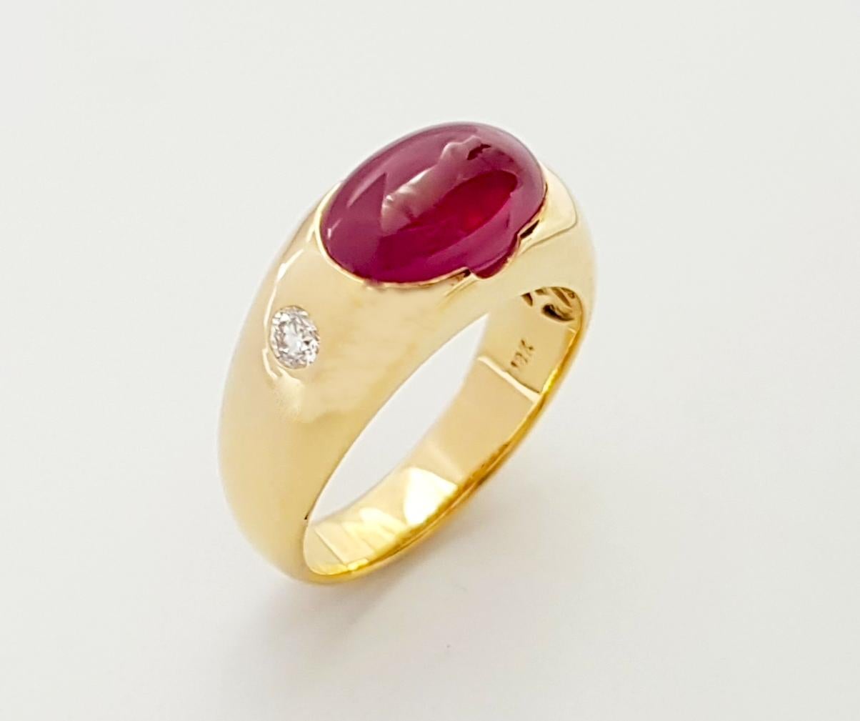 Cabochon-Rubin mit Diamantring in 18 Karat Gold gefasst im Angebot 6