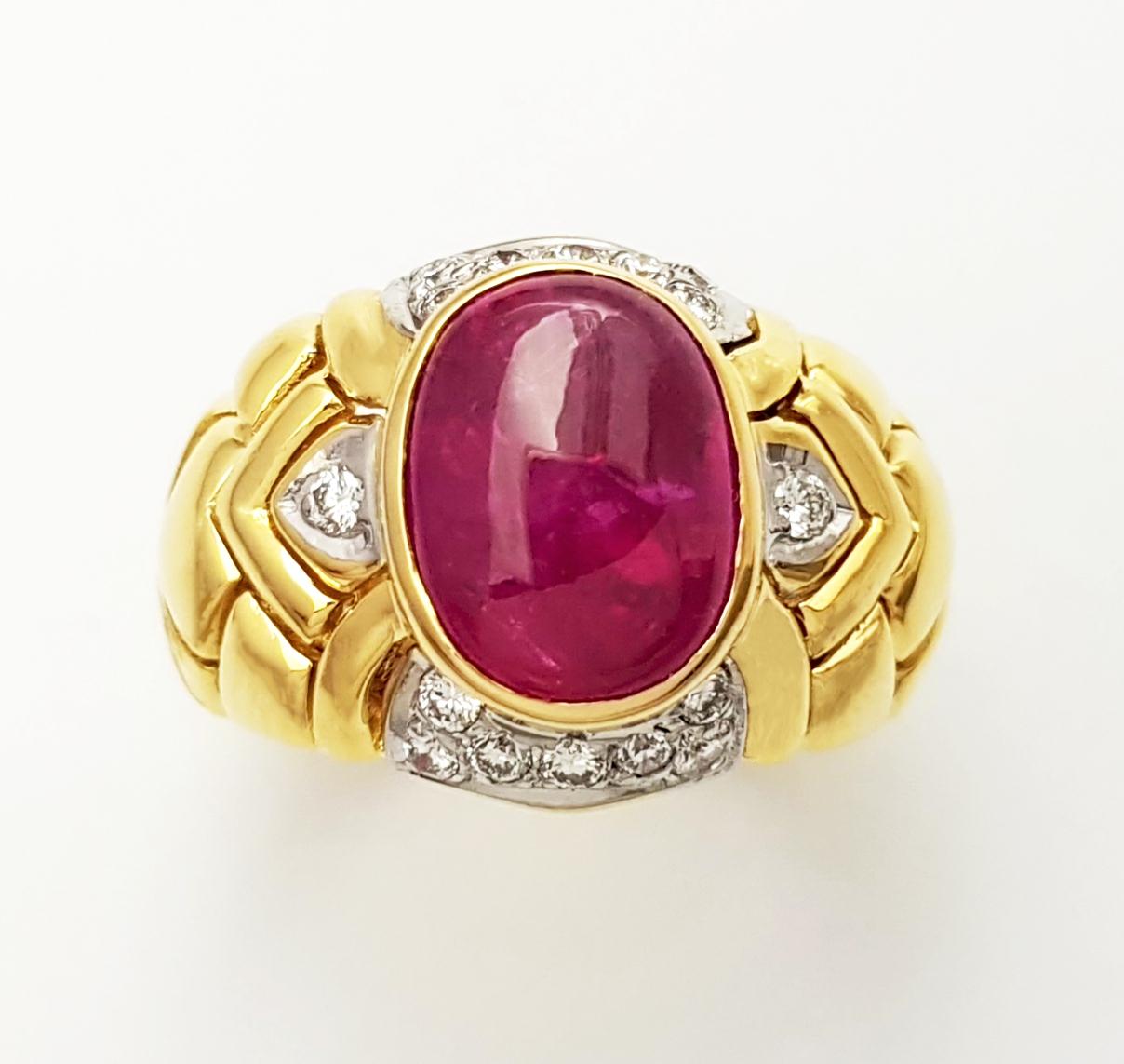 Cabochon-Rubin mit Diamantring in 18 Karat Gold gefasst im Angebot 7