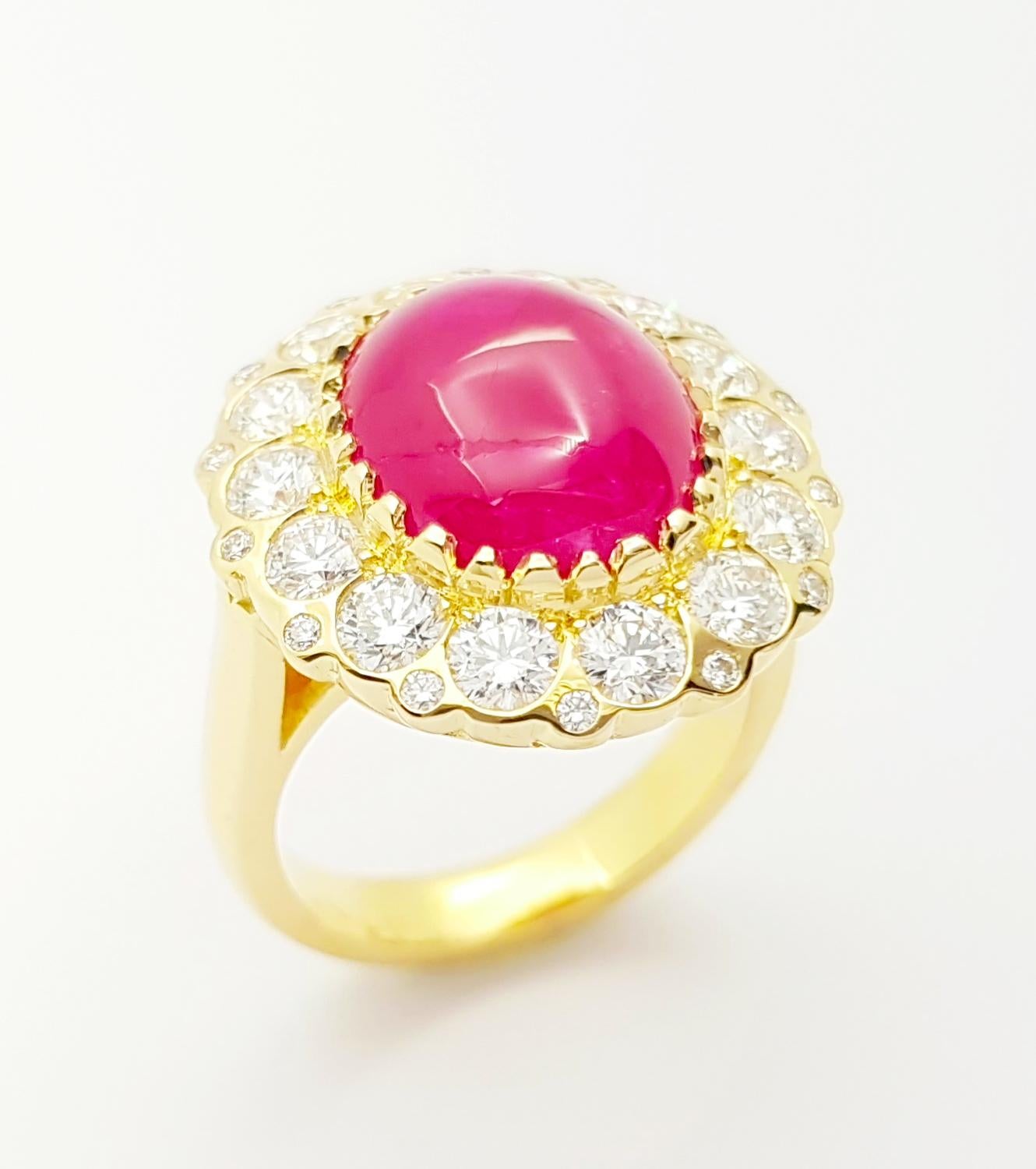 Bague en or 18K sertie de rubis cabochon et de diamants en vente 8