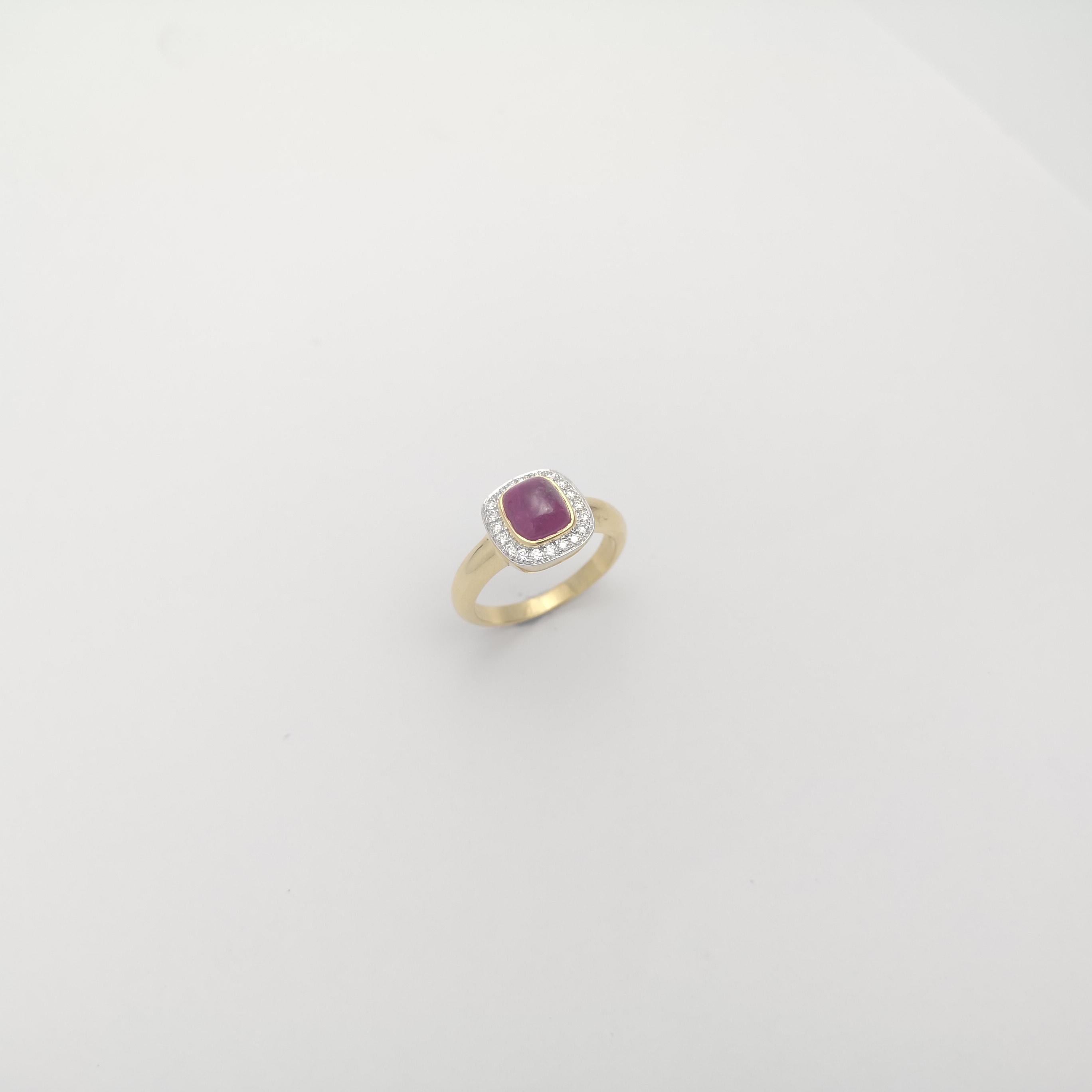 Anillo de Rubí Cabujón con Diamantes engastado en Oro de 18K en venta 2