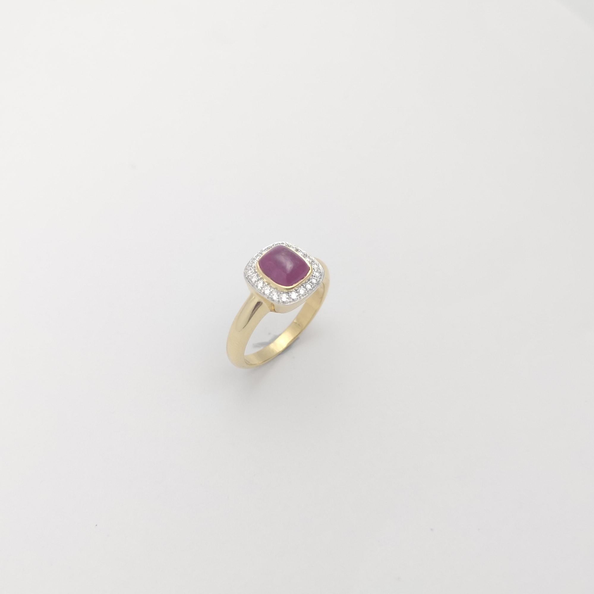 Anillo de Rubí Cabujón con Diamantes engastado en Oro de 18K en venta 4