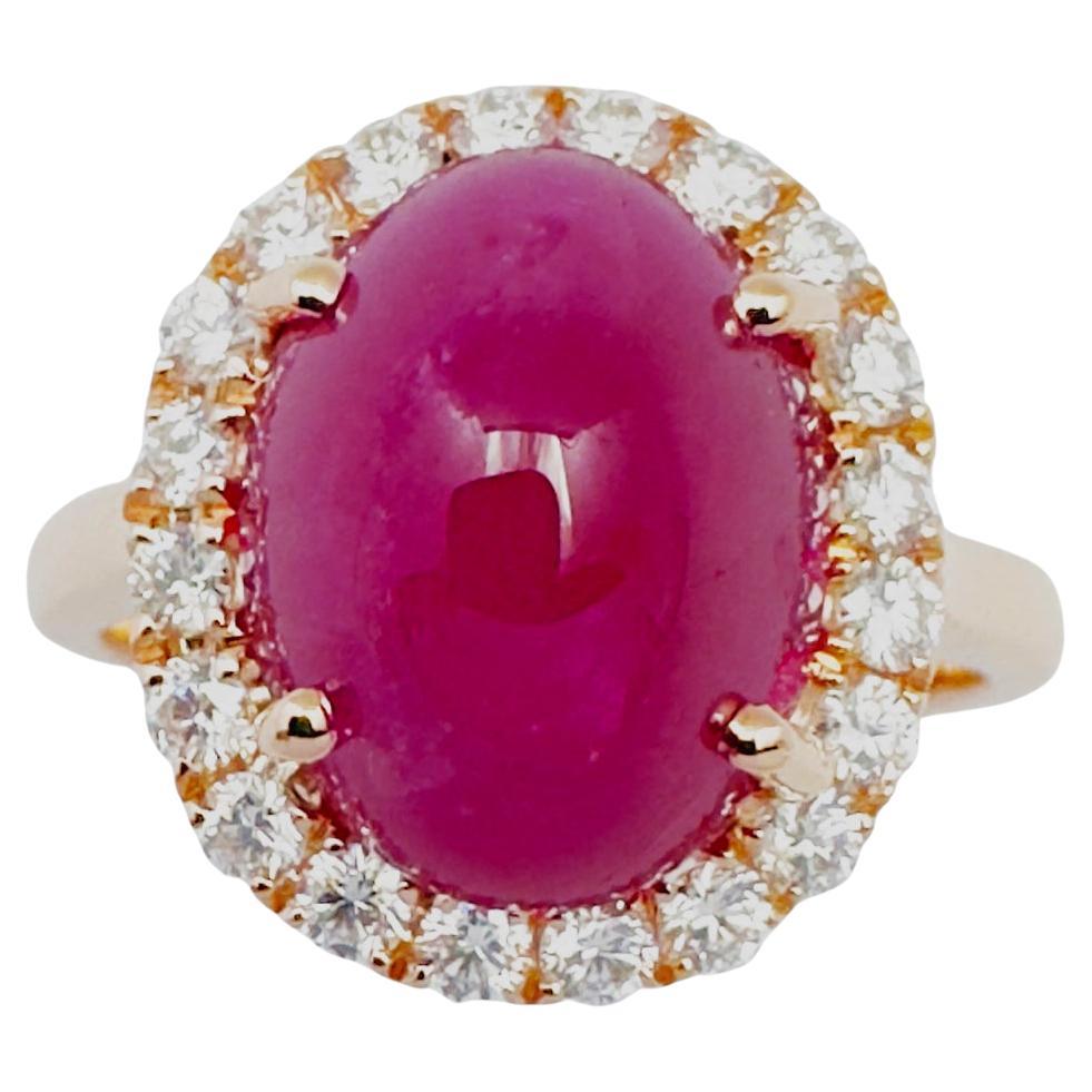 Cabochon Ruby with Diamond Ring set in 18K Rose Gold Settings