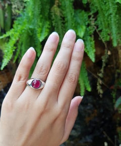 Cabochon Ruby with Diamond Ring Set in Platinum 900 Settings