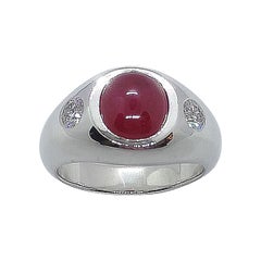 Cabochon Ruby with Diamond Ring Set in Platinum 900 Settings