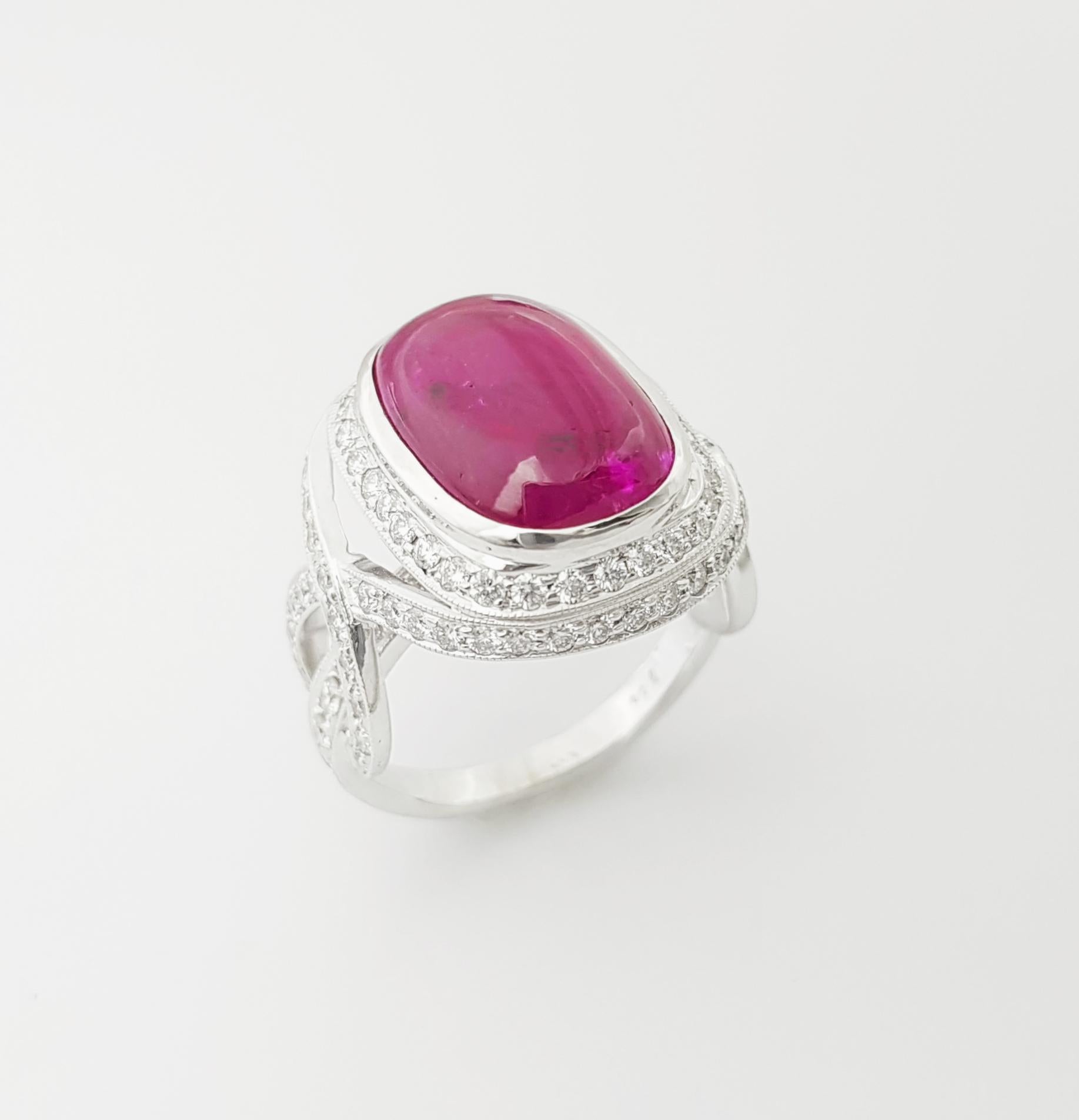 Anello con rubino cabochon e diamante incastonato in oro bianco 18 carati in vendita 6