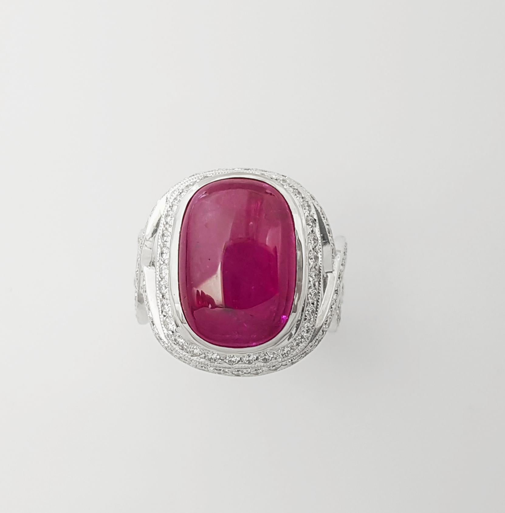 Anello con rubino cabochon e diamante incastonato in oro bianco 18 carati in vendita 7