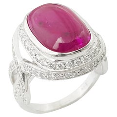 Cabochon Ruby with Diamond Ring set in18K White Gold Settings