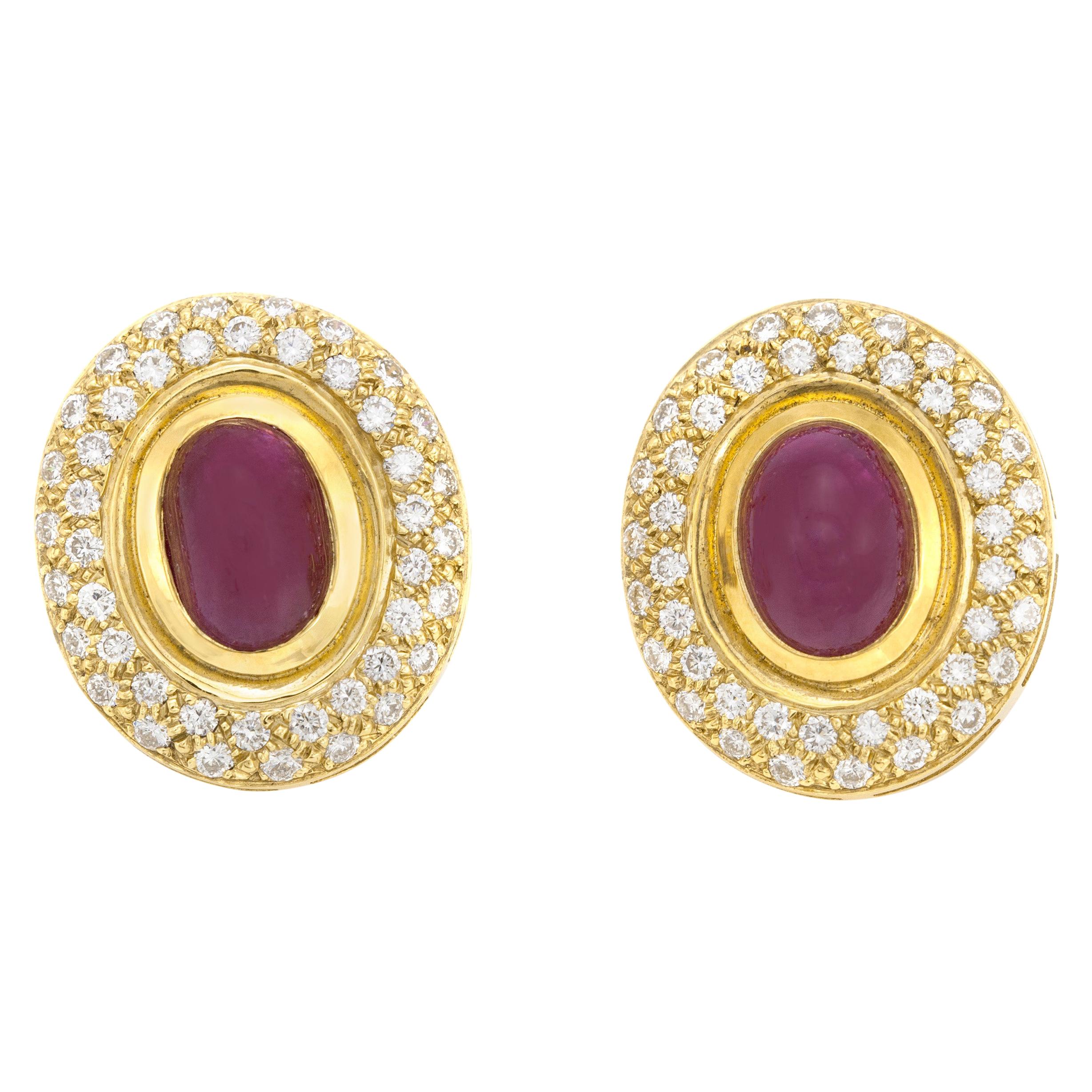 Cabochon Ruby with Diamonds Earrings