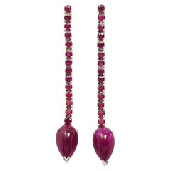 Cabochon Ruby with Ruby Earrings set in 18K White Gold Settings
