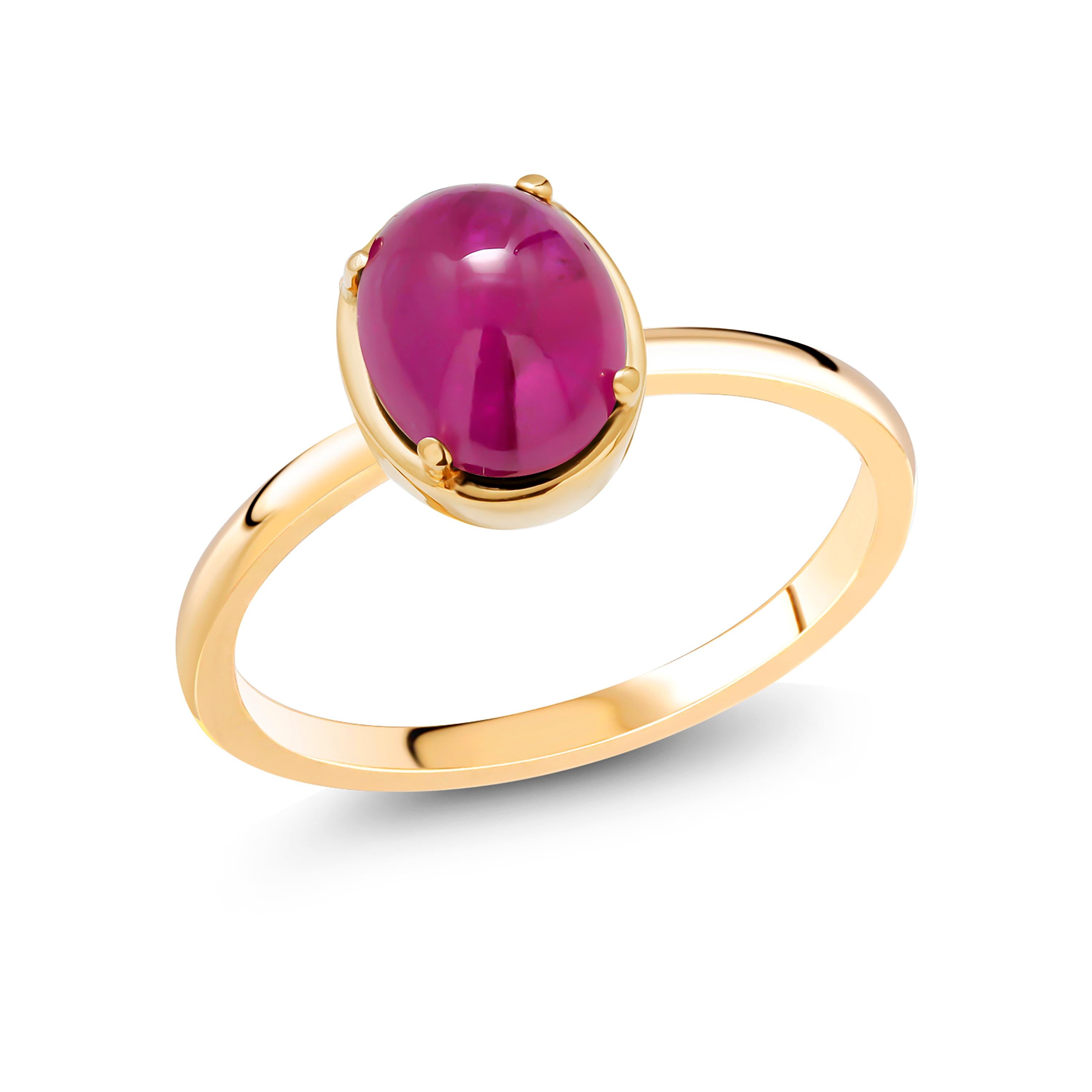Oval Cut Eighteen Karat Cabochon Ruby Yellow Gold Solitaire Cocktail Raised Bezel Ring