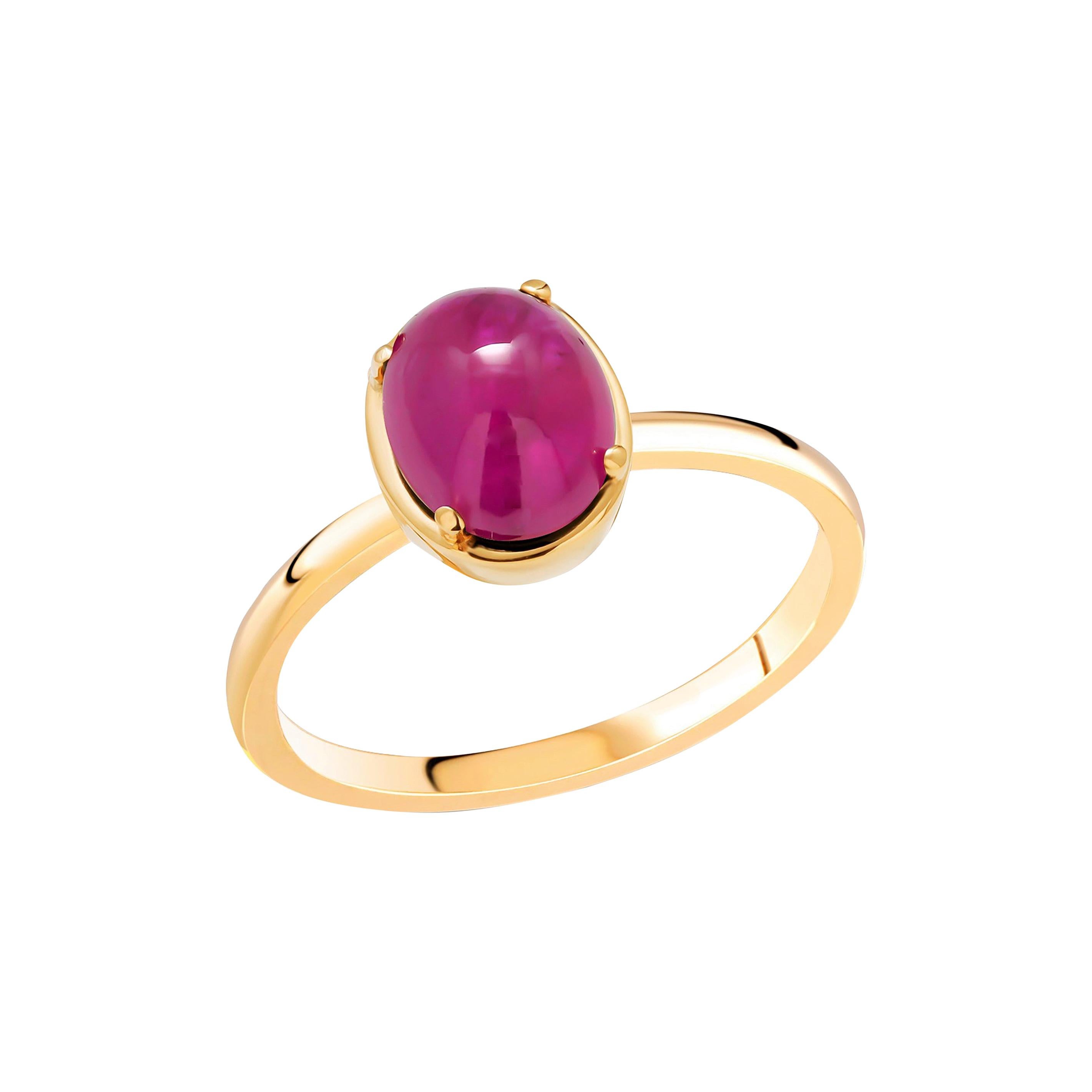 Contemporary Eighteen Karat Cabochon Ruby Yellow Gold Solitaire Cocktail Raised Bezel Ring