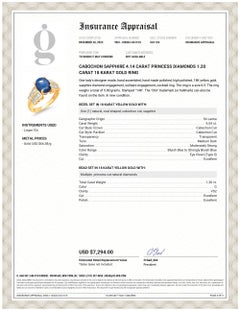 Cabochon Sapphire 4.14 Carat Princess Diamonds 1.20 Carat 18 Karat Gold Ring