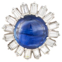 Cabochon Sapphire and Diamond Baguette Halo Ring