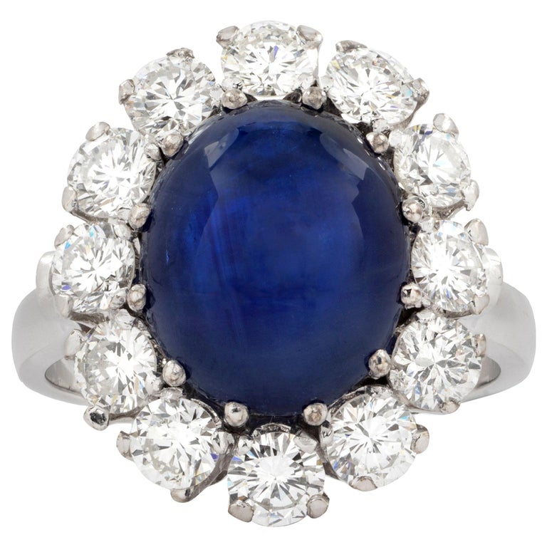 Cabochon Sapphire and Diamond Cluster Ring at 1stDibs