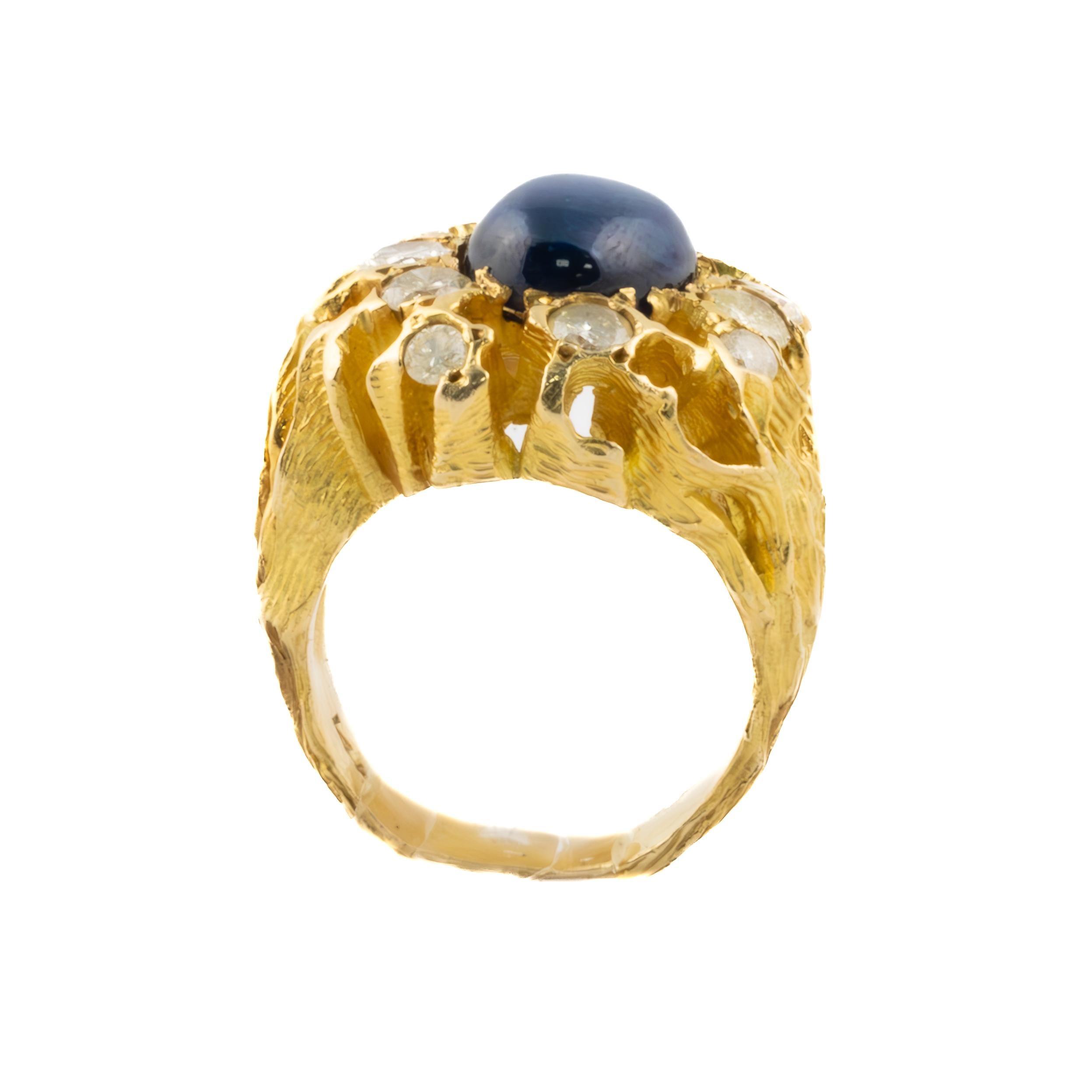 Retro Cabochon Sapphire and Diamond Cocktail Ring For Sale