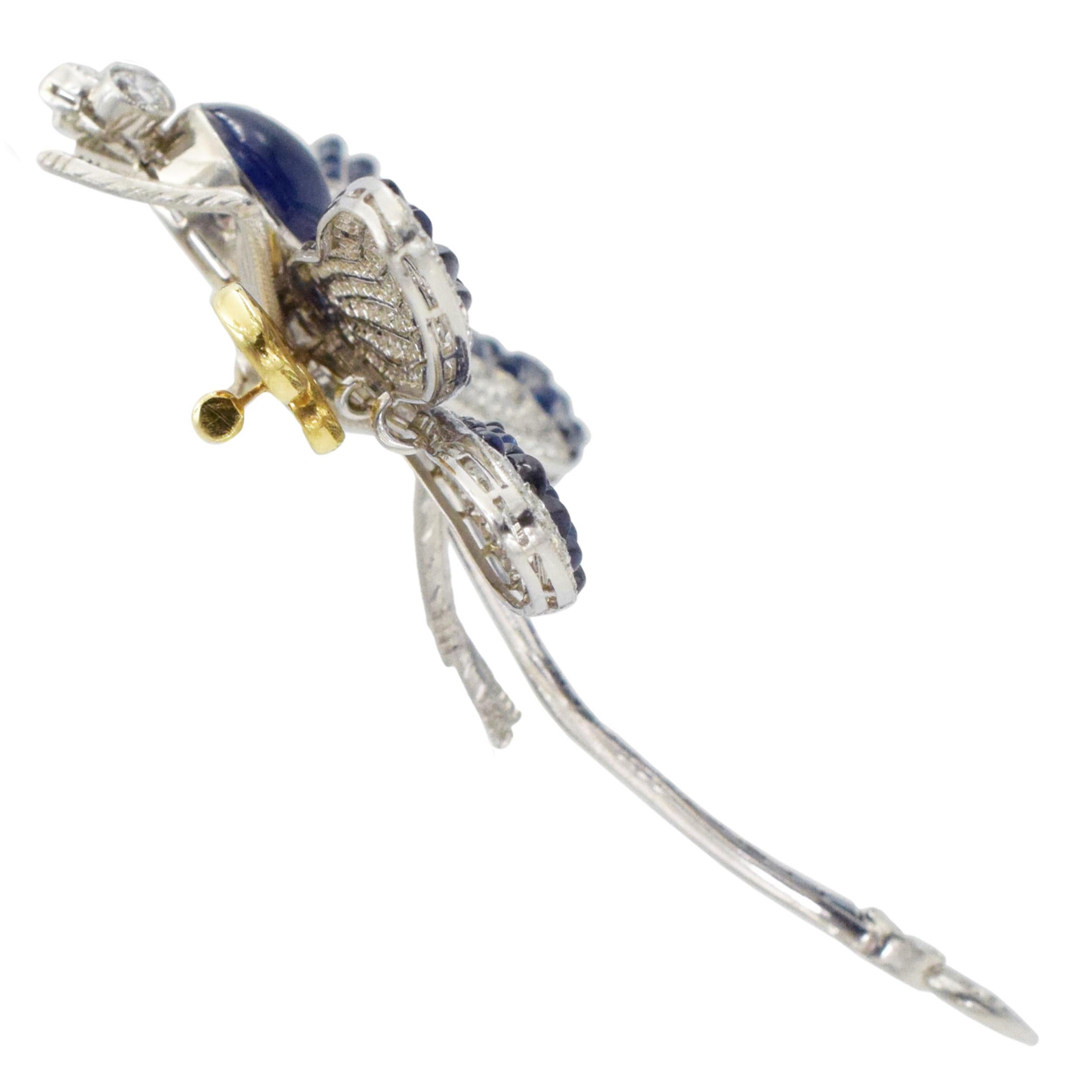Women's or Men's Cabochon Sapphire and Diamond Dragonfly Brooch  For Sale