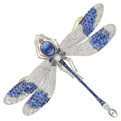 Vintage Cabochon Sapphire and Diamond Dragonfly Brooch 