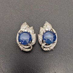 Certified 32cts Burmese Cabochon Sapphire and Multi-Faceted Diamond Earrings