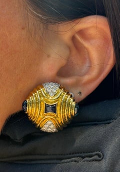 Cabochon Sapphire and Diamond Earrings
